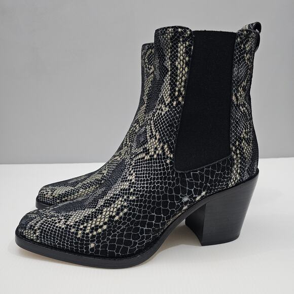 NEW Paige Emery Ankle Boot Womens 9.5 Black Snake Print Suede Western Chelsea - Picture 1 of 14